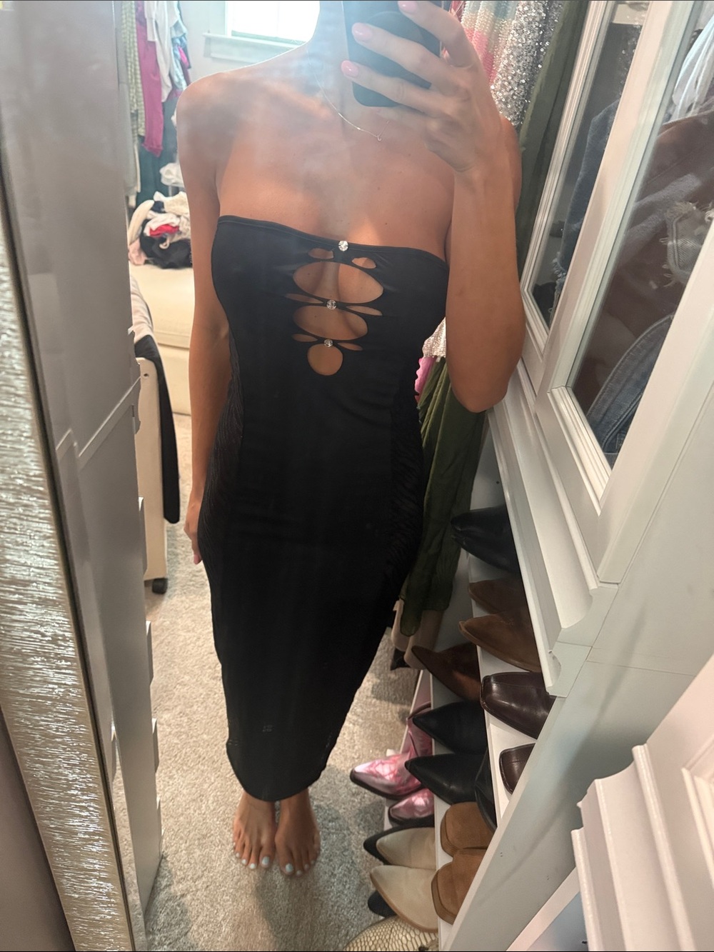 Strapless Black Cutout Midi Dress